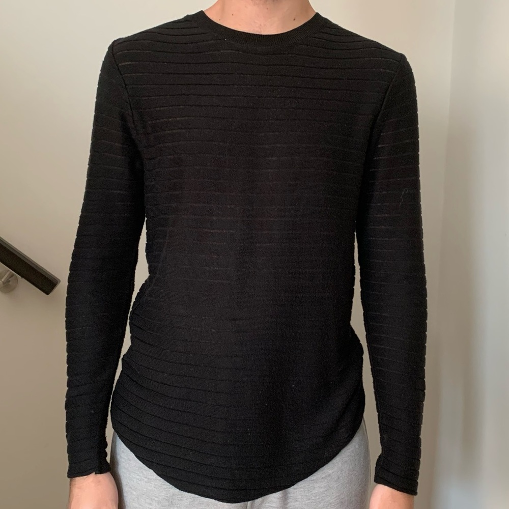 TOPMAN Mesh Knit Striped Sweater, black seethrough
